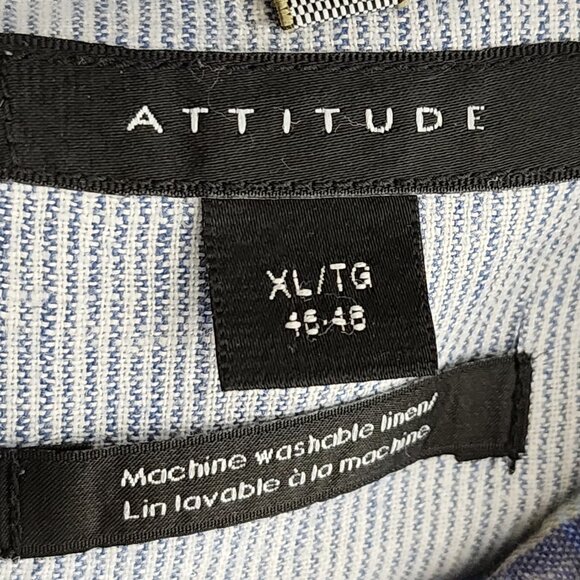 Attitude Blue Plaid Checks 100% Linen Western Short Sleeve Shirt - Picture 3 of 4